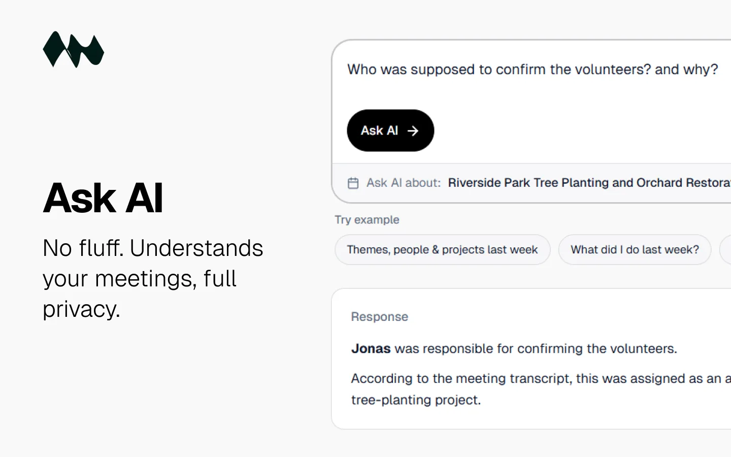 Ask AI — search across your meeting history in Bearbits